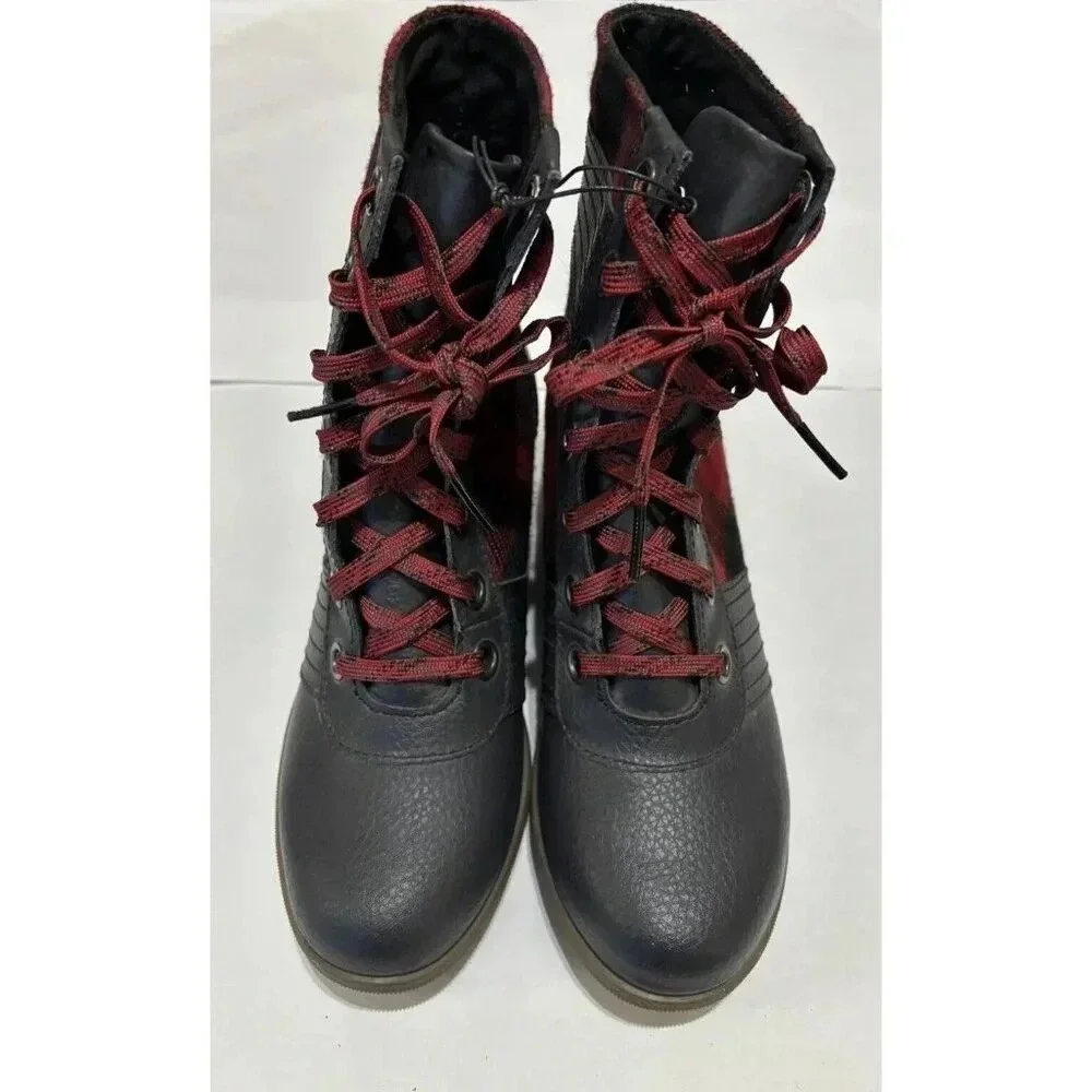 Sorel Lexie Wedge Buffalo Plaid‎ Ankle Booties Boots Girls Youth 5 Red Black NEW